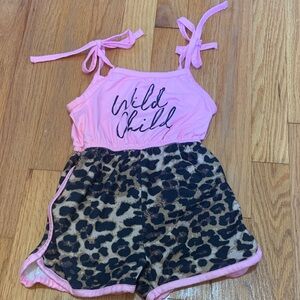 3/$15 Pink “Wild Child” Romper with Leopard Print Shorts 2T